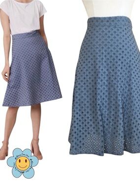 LOFT ~ Beautiful ~ Eyelet Knee Length Skirt ~ Bluish Gray ~New w/ Tags ~ Size 12